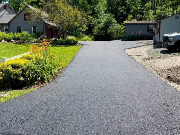 Freshly paved residential driveway